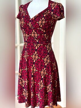 Leota PXS Retro Medallion Print Fit & Flare Faux Wrap Dress